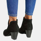 Juliette™ | Botines efecto ante con tacón de bloque y cremallera