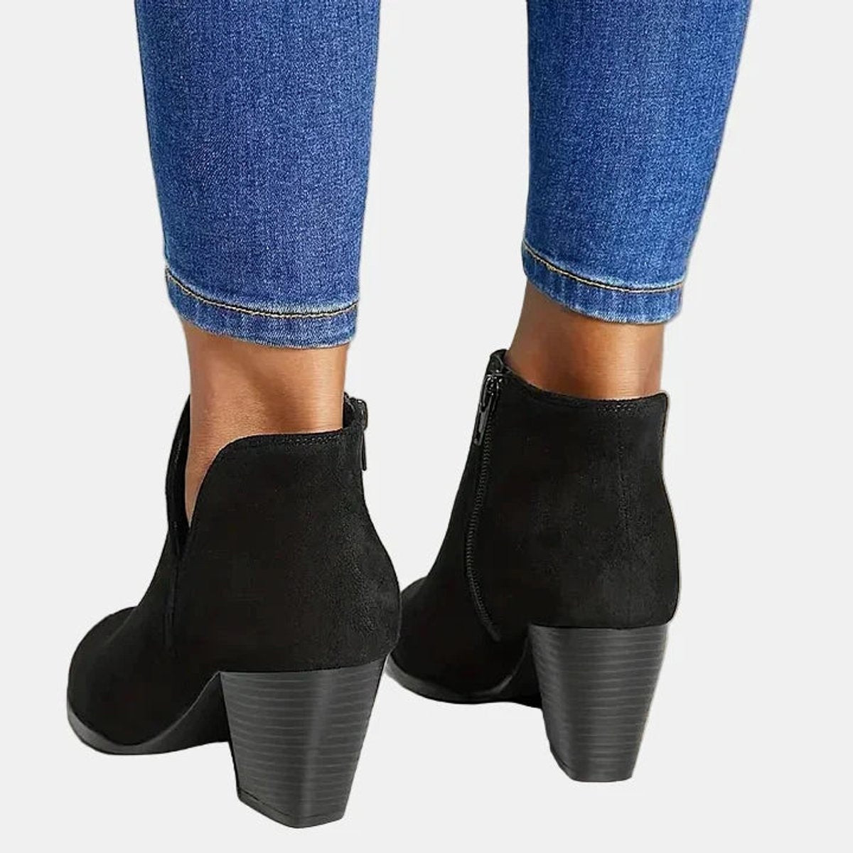 Juliette™ | Botines efecto ante con tacón de bloque y cremallera