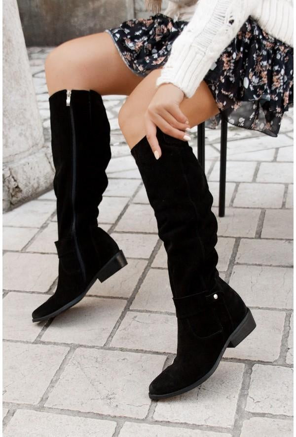 Camille™ | Botas altas de ante con caña fruncida