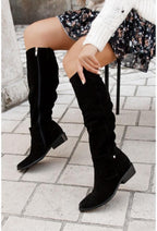 Camille™ | Botas altas de ante con caña fruncida