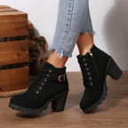 Eloise™ | Botines con cordones, tacón ancho y hebilla