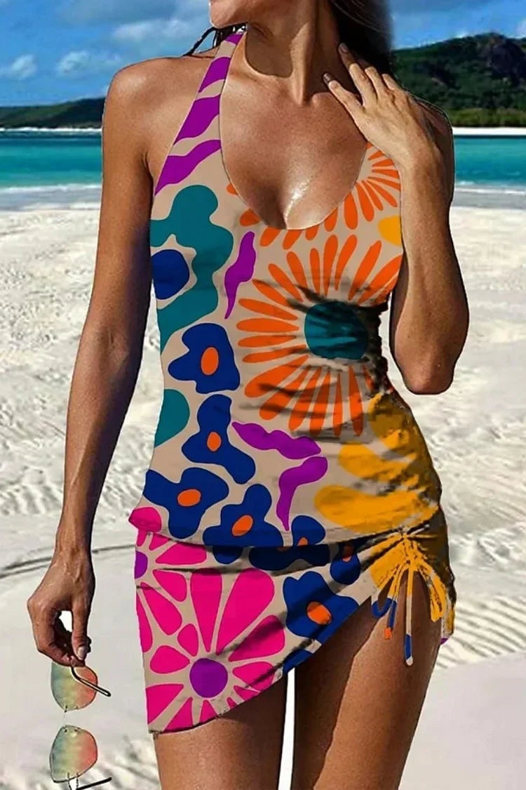 Maya™ | Bañador vestido halter con falda y estampado floral