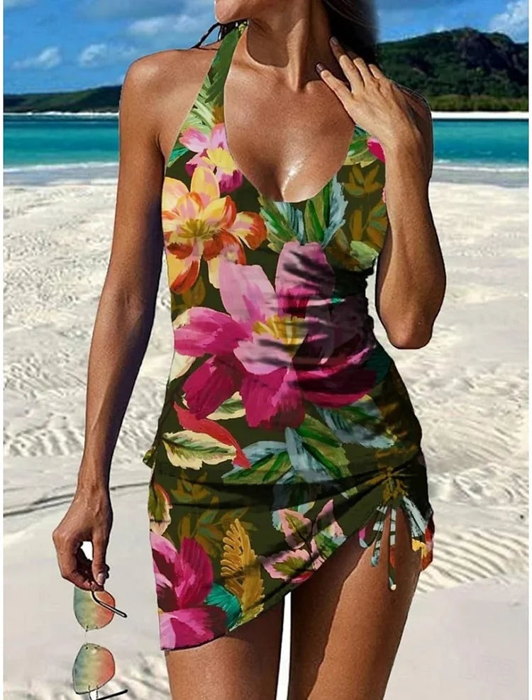 Maya™ | Bañador vestido halter con falda y estampado floral