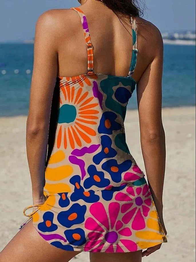 Maya™ | Bañador vestido halter con falda y estampado floral