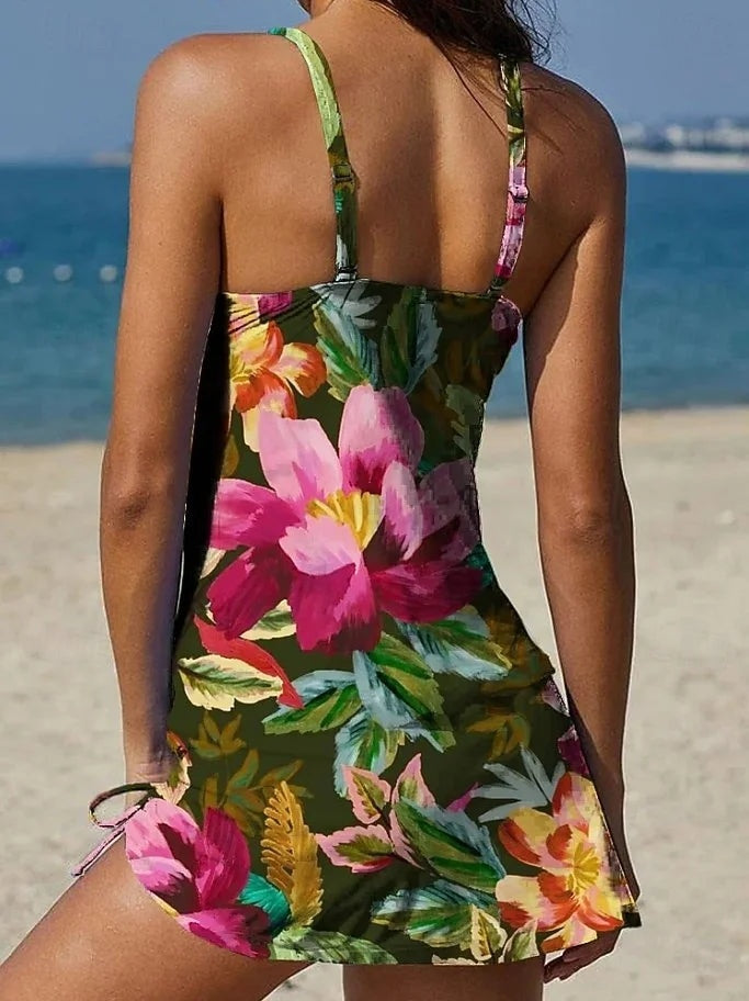 Maya™ | Bañador vestido halter con falda y estampado floral