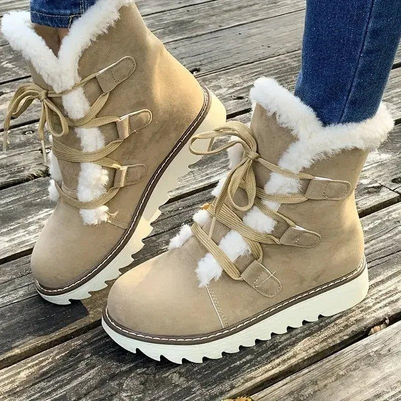 Megan™ | Botas de invierno forradas planas con cordones