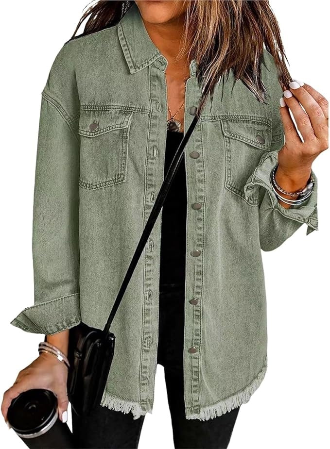Adeline™ | Sobrecamisa vaquera oversize de manga larga con bolsillos