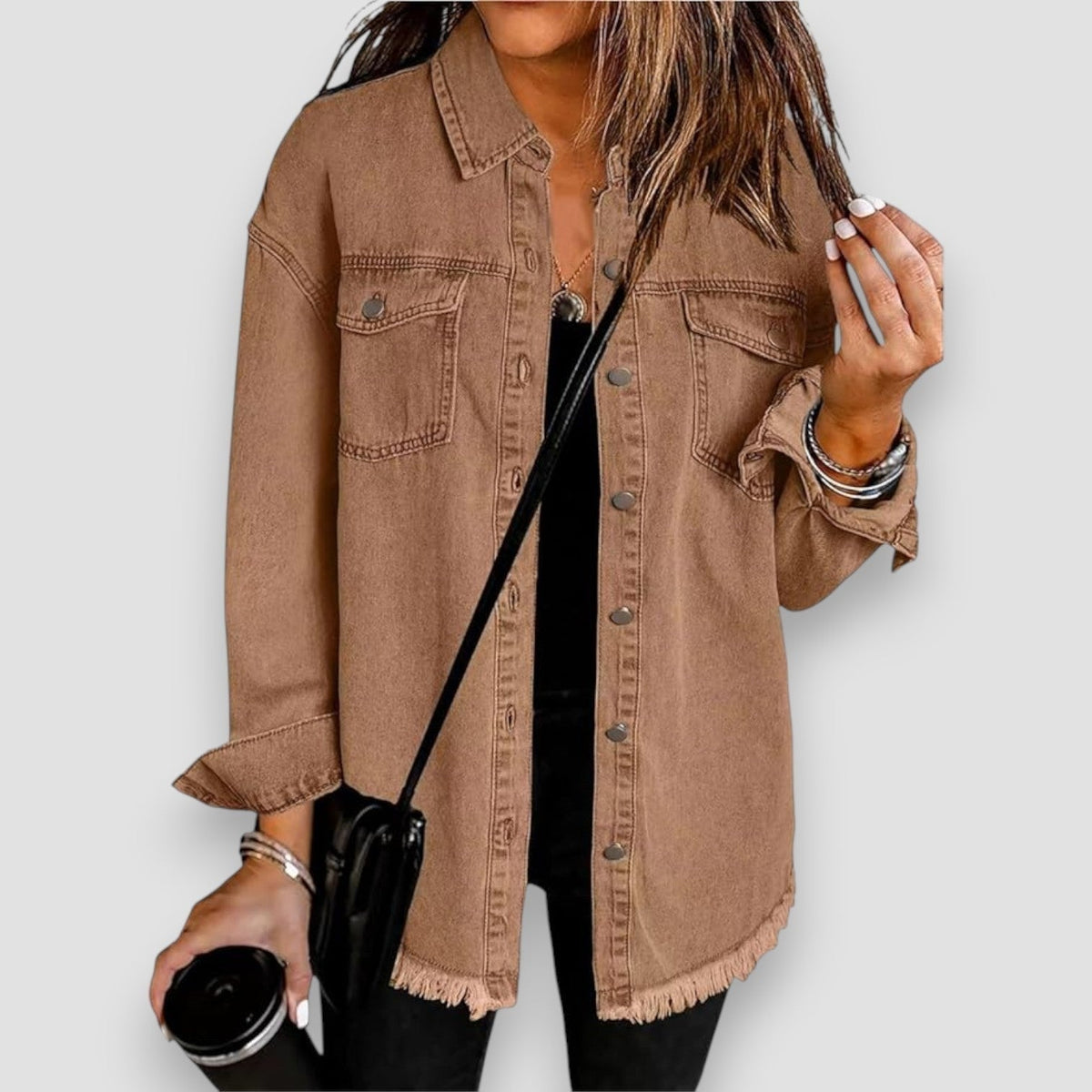 Adeline™ | Sobrecamisa vaquera oversize de manga larga con bolsillos