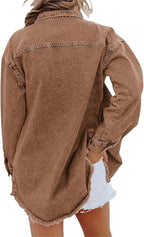 Adeline™ | Sobrecamisa vaquera oversize de manga larga con bolsillos