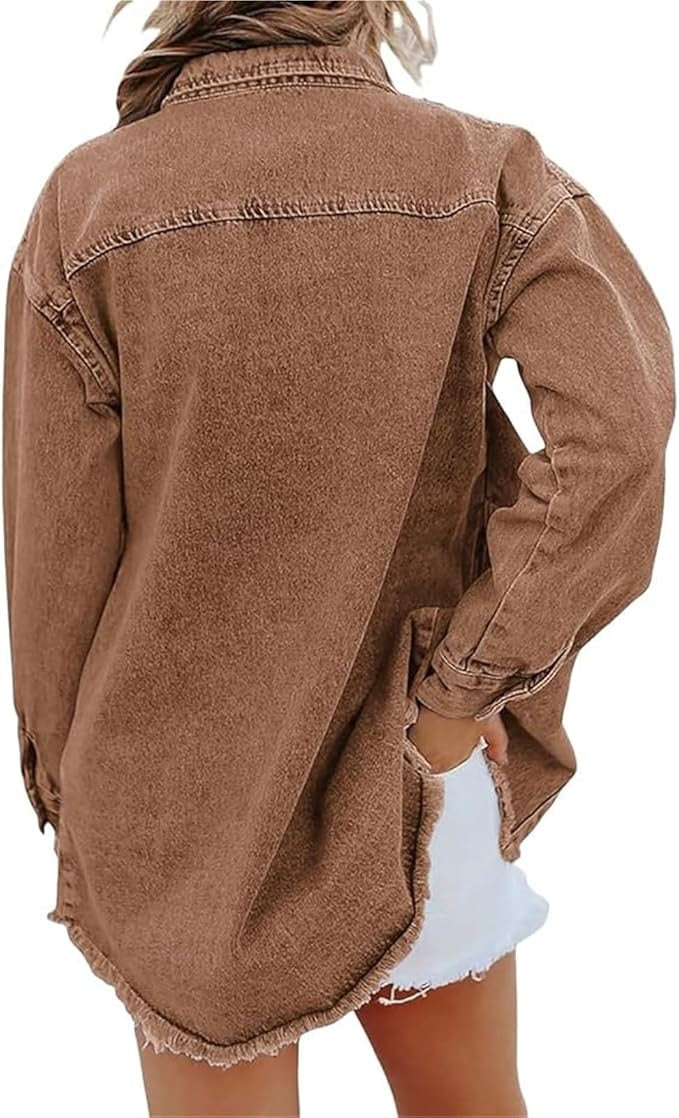 Adeline™ | Sobrecamisa vaquera oversize de manga larga con bolsillos