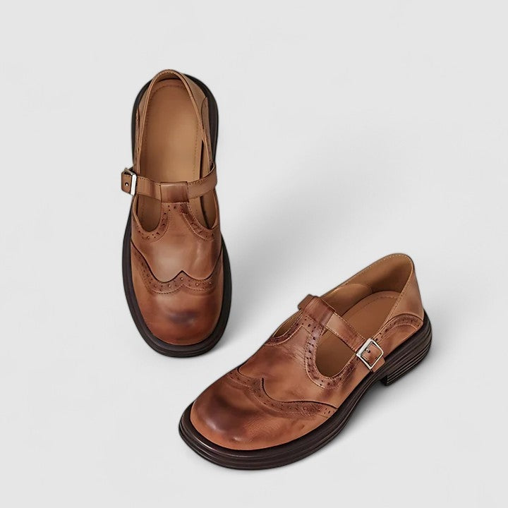 Thea™ | Zapatos Mary Jane de piel estilo brogue con hebilla