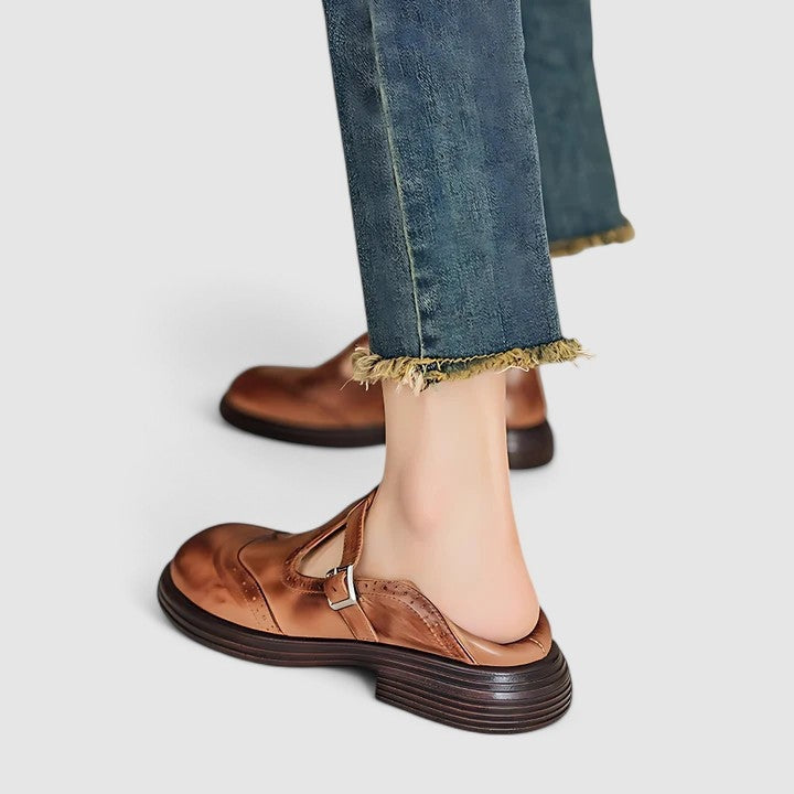 Thea™ | Zapatos Mary Jane de piel estilo brogue con hebilla