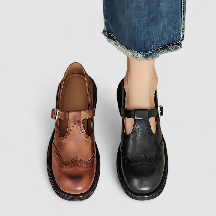 Thea™ | Zapatos Mary Jane de piel estilo brogue con hebilla
