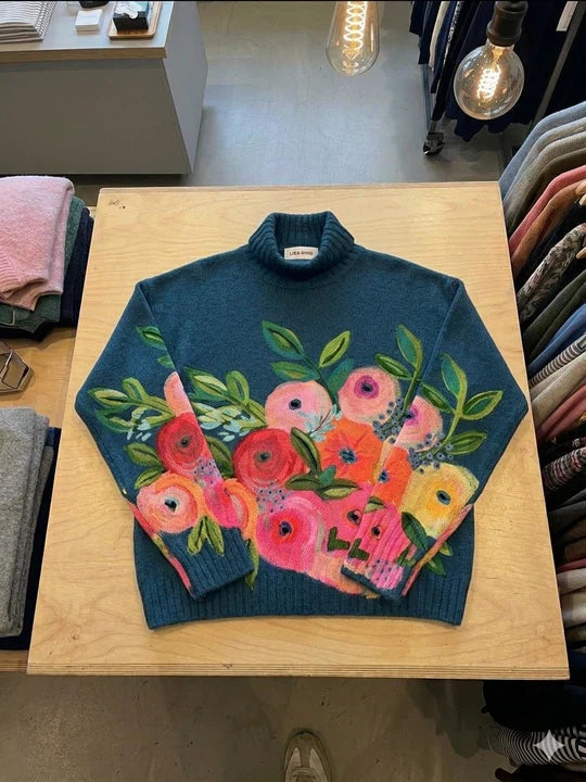 Ella™ | Jersey de punto floral de cuello alto oversize