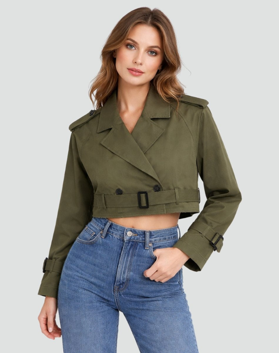 Riley™ | Gabardina corta cruzada con cinturón