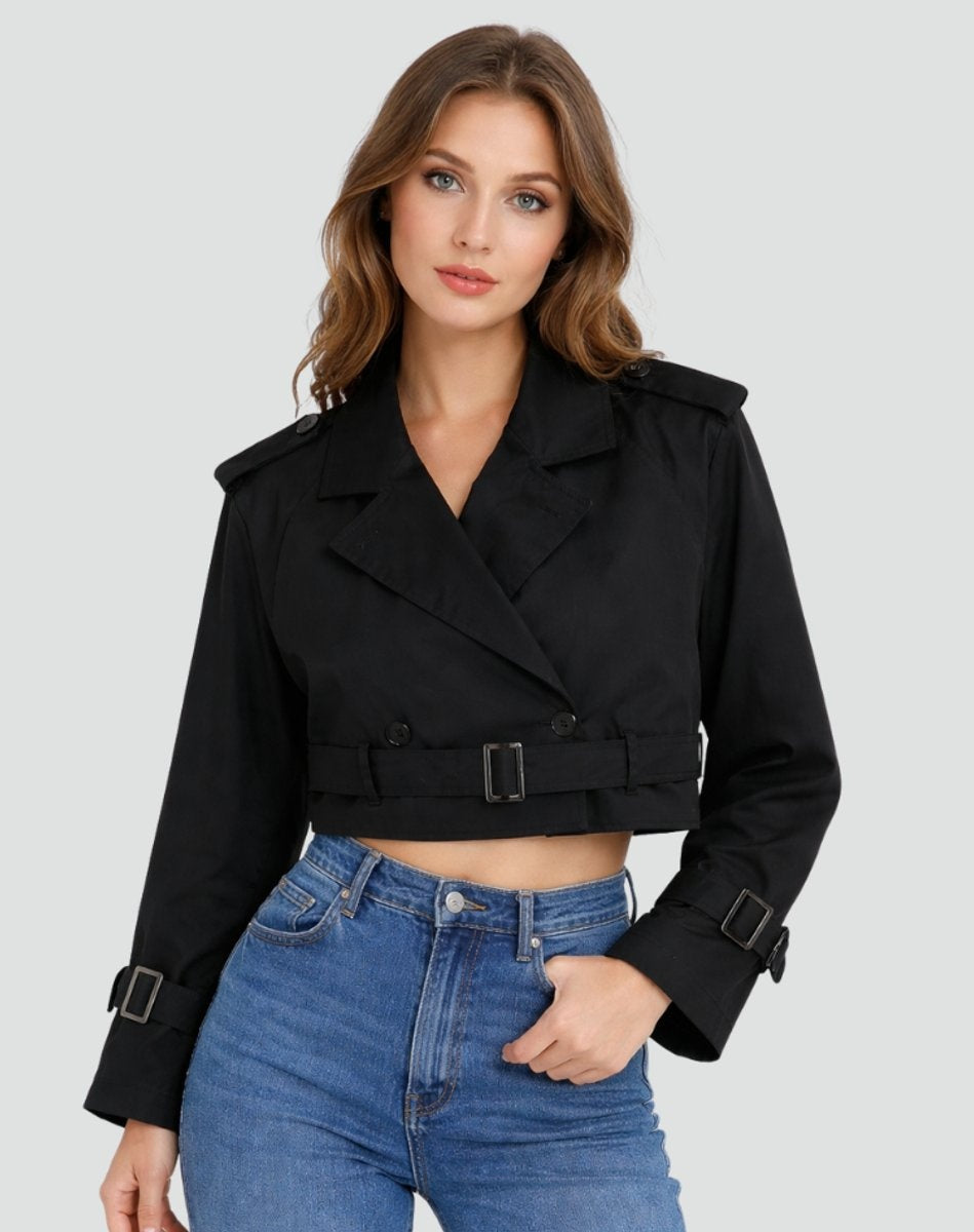 Riley™ | Gabardina corta cruzada con cinturón