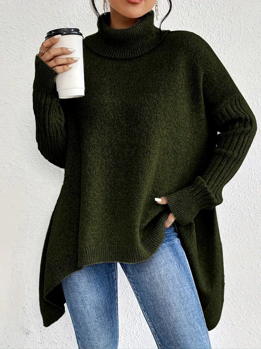 Aria™ | Jersey de cuello alto oversize con bajo asimétrico