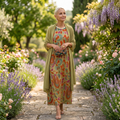 Ellie™ | Vestido midi de invitada de invierno estampado con duster a juego