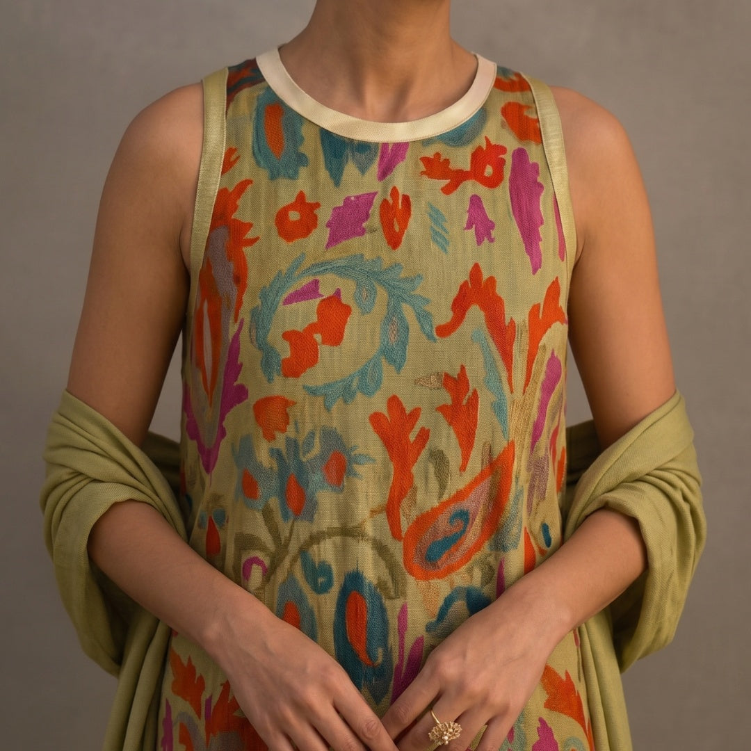 Ellie™ | Vestido midi de invitada de invierno estampado con duster a juego