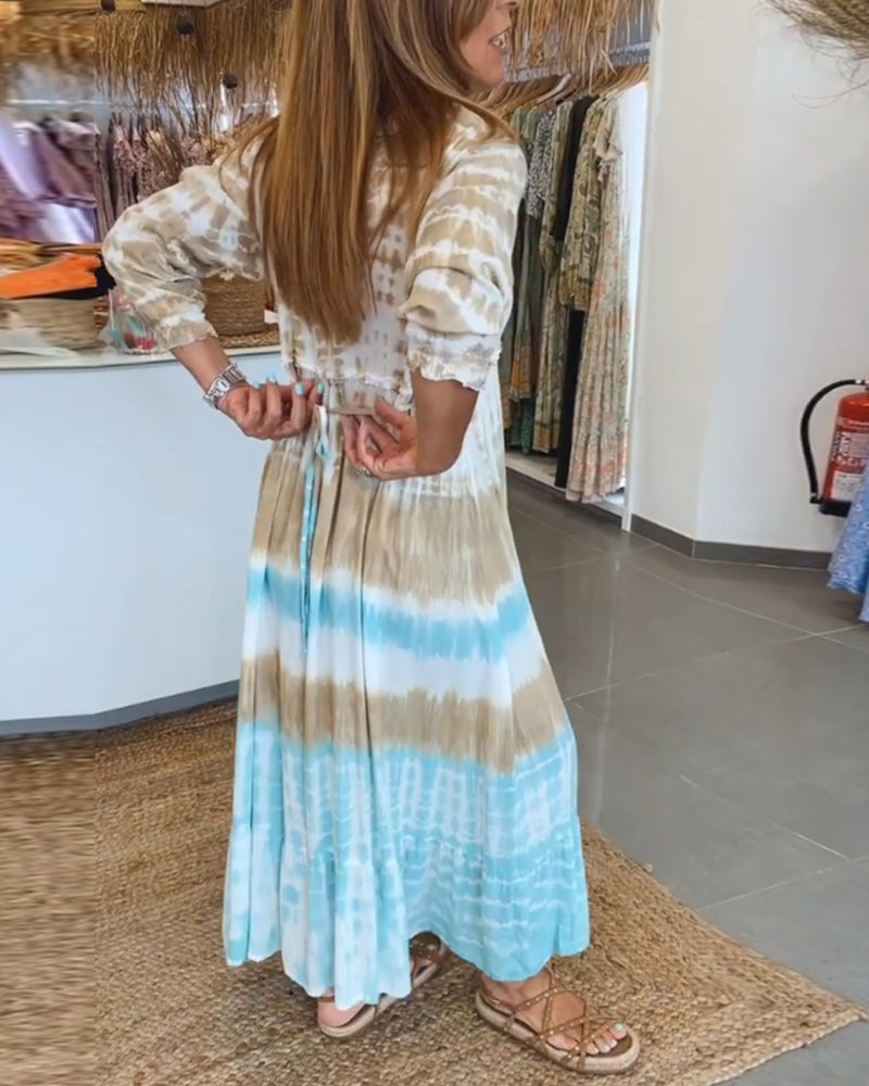 Vestido midi de manga larga con bloques de color