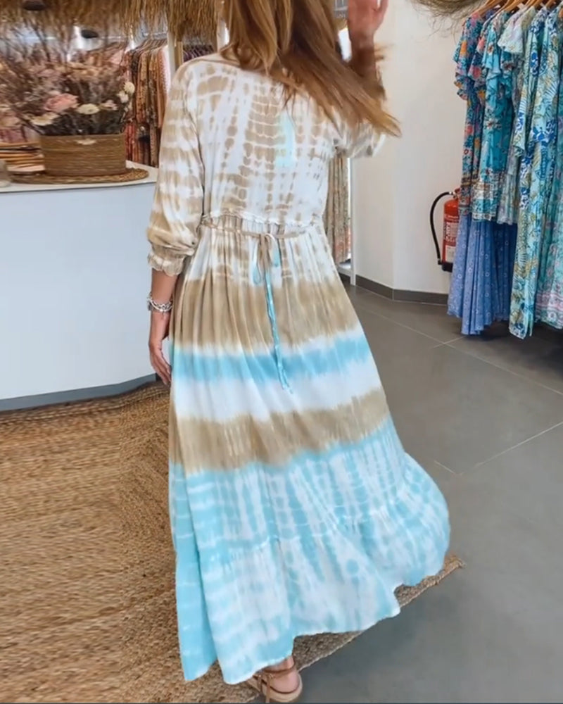Vestido midi de manga larga con bloques de color