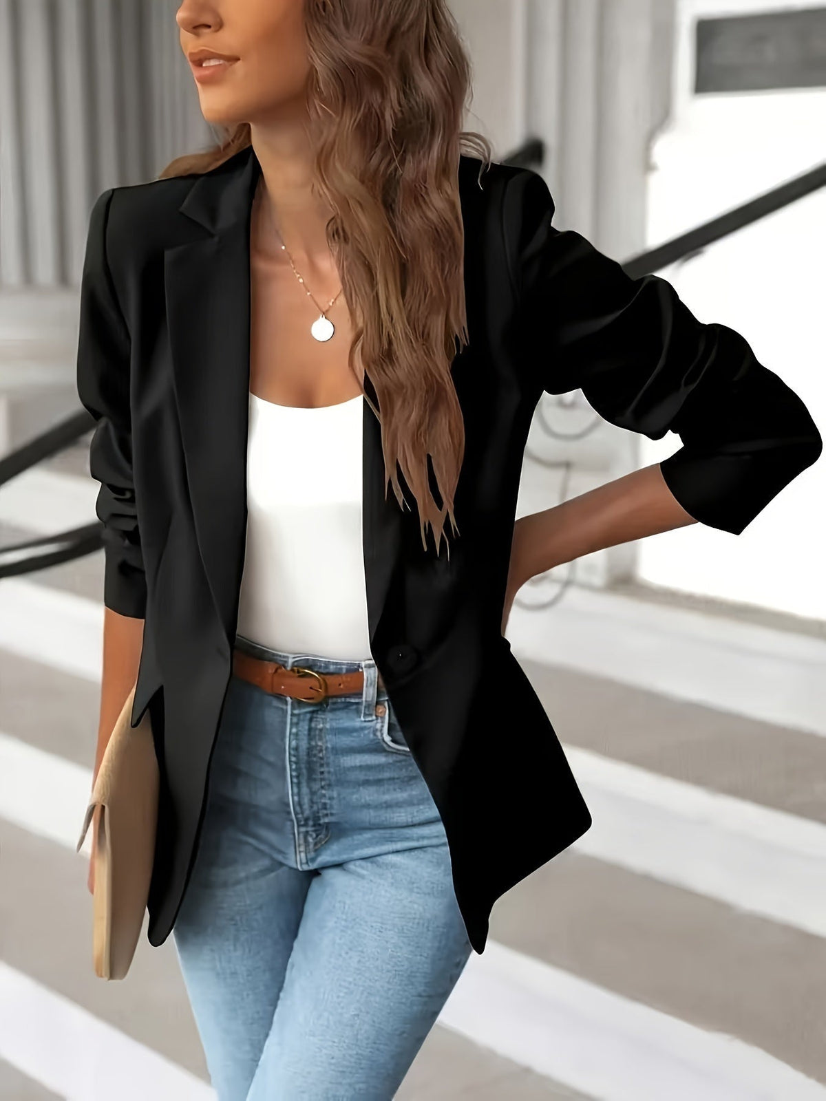 Celeste™ | Blazer de mujer con mangas fruncidas y solapa
