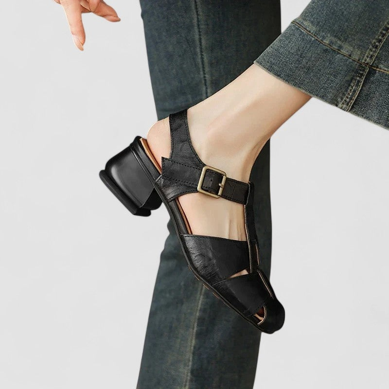 Mabel™ | Zapatos Mary Jane de piel con tacón ancho y tiras