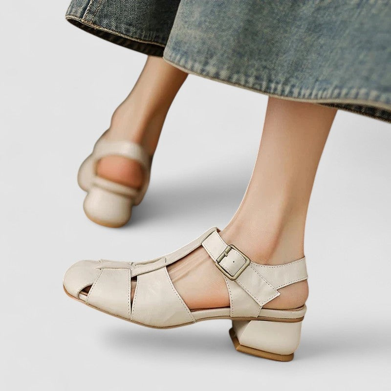 Mabel™ | Zapatos Mary Jane de piel con tacón ancho y tiras