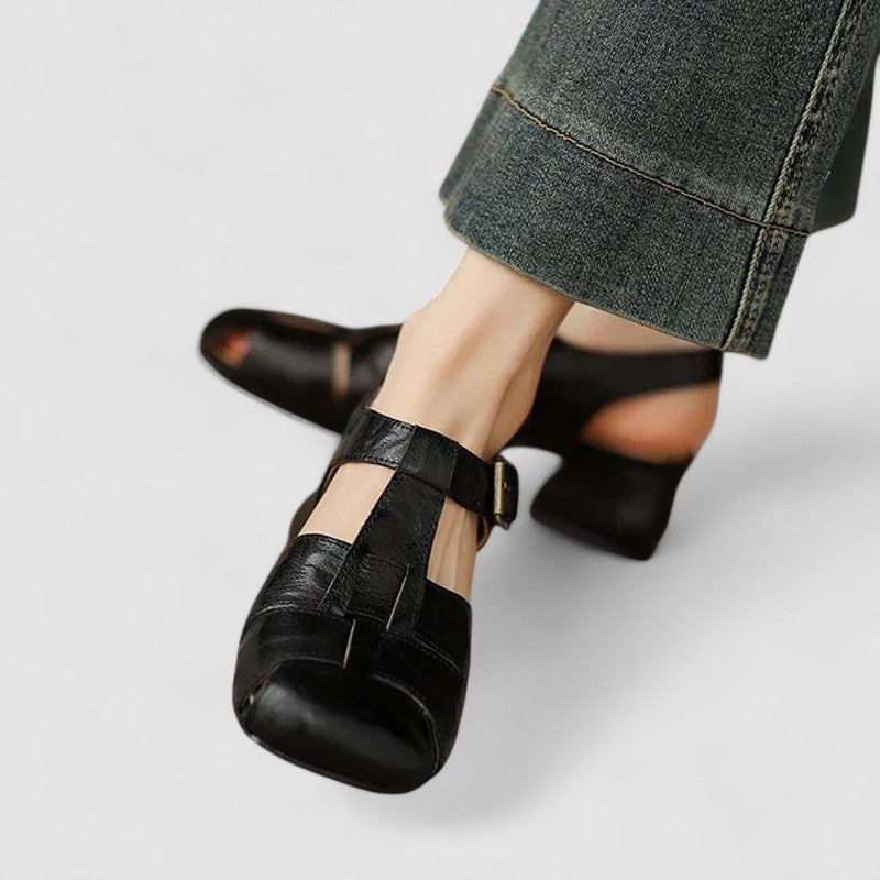 Mabel™ | Zapatos Mary Jane de piel con tacón ancho y tiras