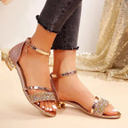 Olivia™ | Sandalias de tacón bajo con strass y correa al tobillo