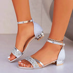 Olivia™ | Sandalias de tacón bajo con strass y correa al tobillo