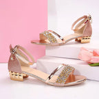 Olivia™ | Sandalias de tacón bajo con strass y correa al tobillo