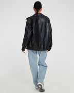Angela™ | Chaqueta oversize efecto piel con cremallera y solapas
