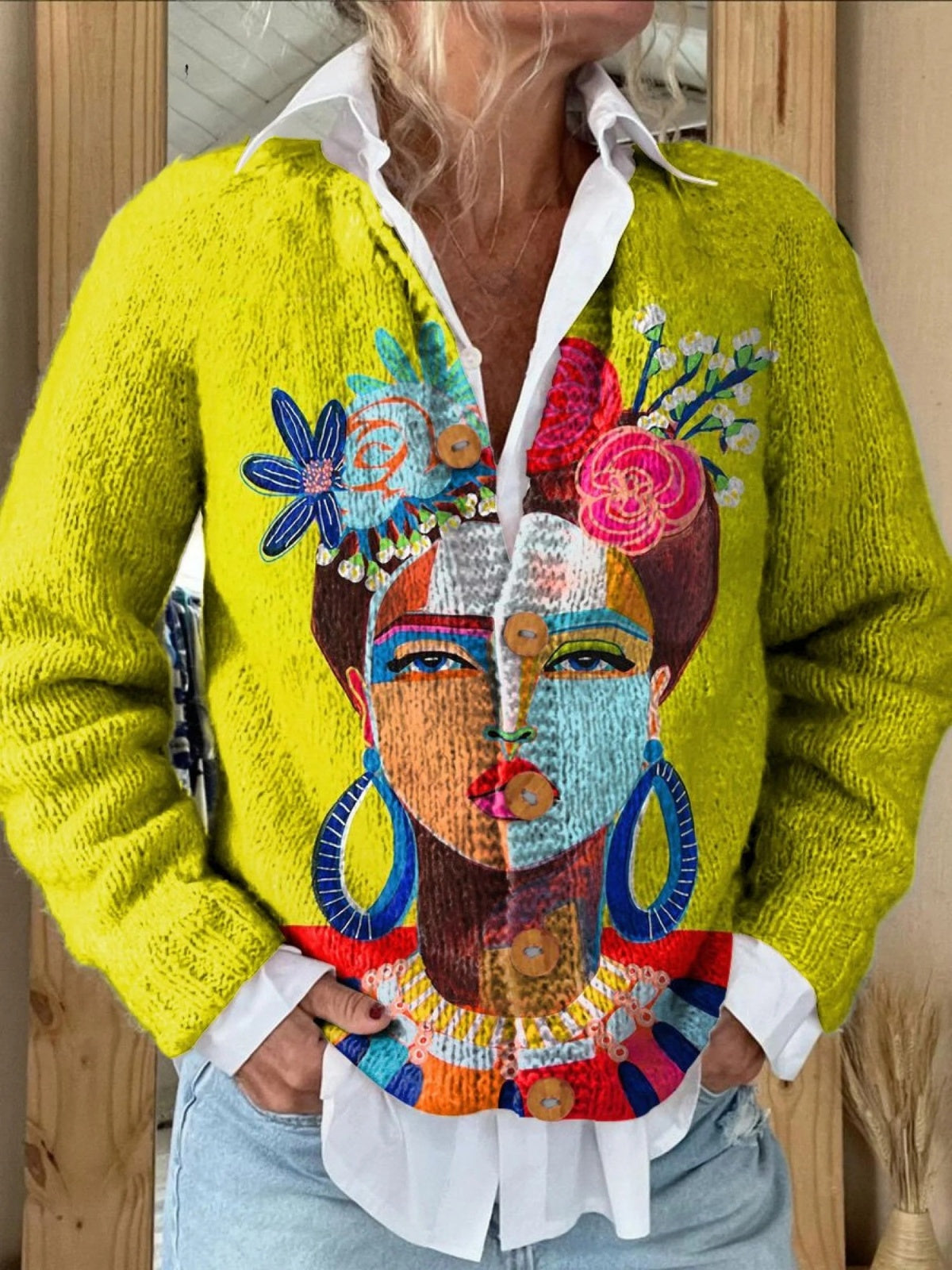 Mia™ | Chaqueta de punto con estampado floral y botones