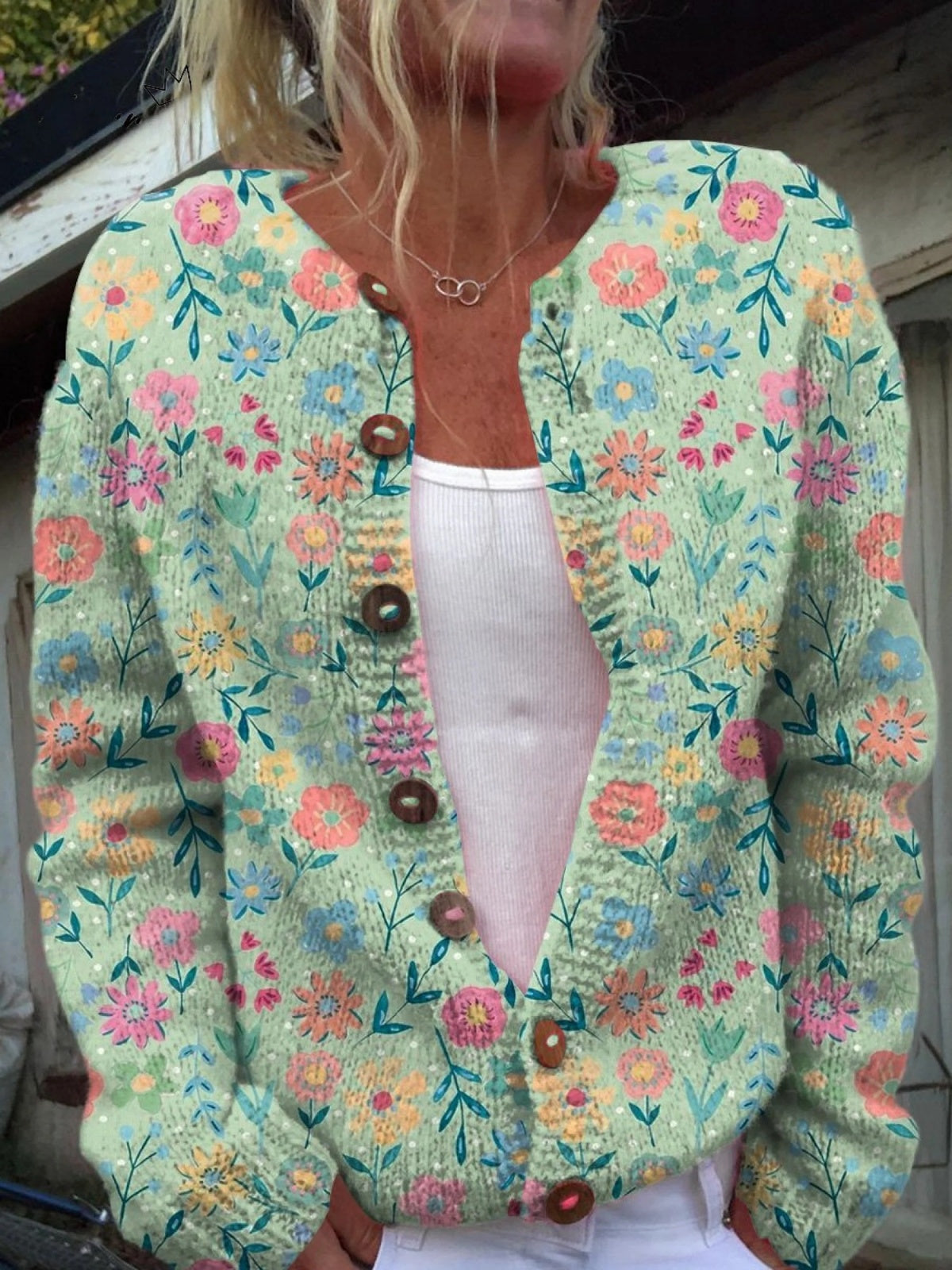 Mia™ | Chaqueta de punto con estampado floral y botones
