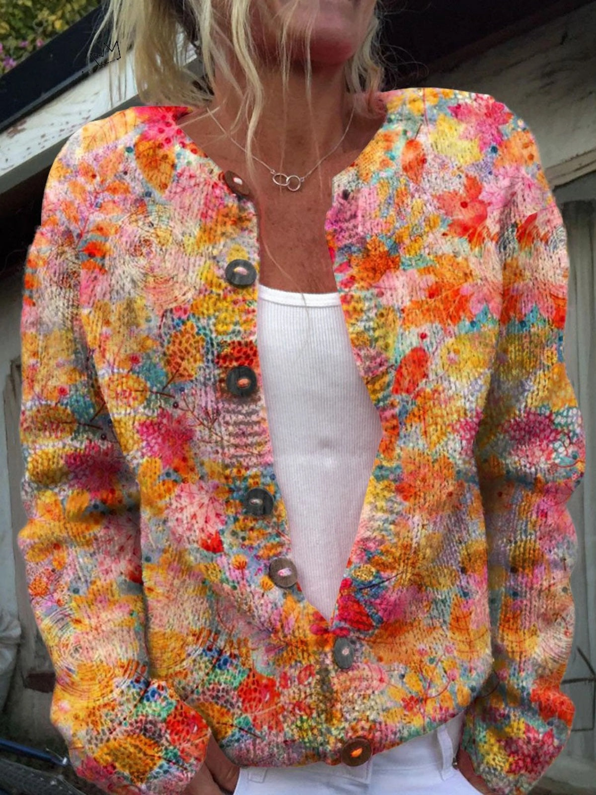 Mia™ | Chaqueta de punto con estampado floral y botones