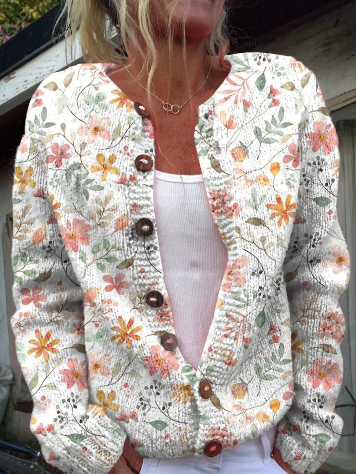Mia™ | Chaqueta de punto con estampado floral y botones