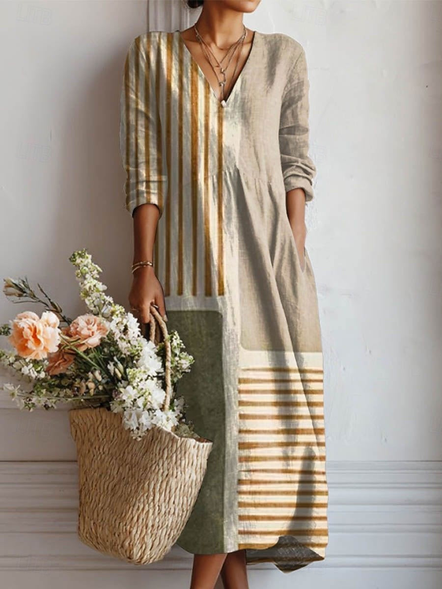 Sophie™ | Vestido midi boho de lino estampado con escote en V