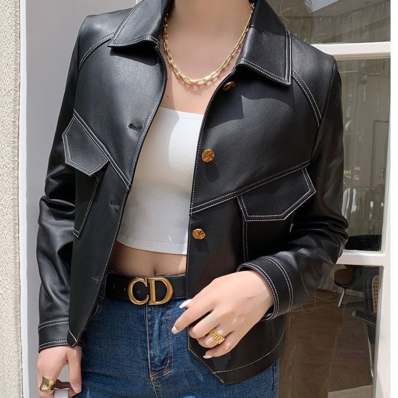 Noelle™ | Cazadora de polipiel de mujer con botones y bolsillos