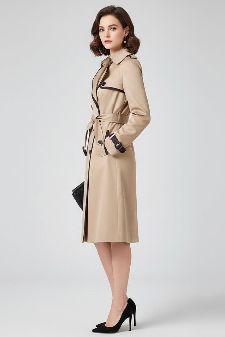 Vivian™ | Gabardina larga cruzada con cinturón