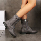 Angela™ | Botas militares planas con cordones y cremallera lateral