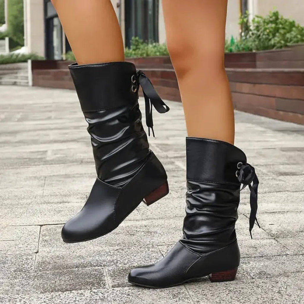 Nicole™ | Botas planas de mujer de caña media con cordones