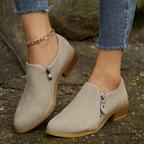 Katherine™ | Botines de antelina con cremallera y tacón bajo