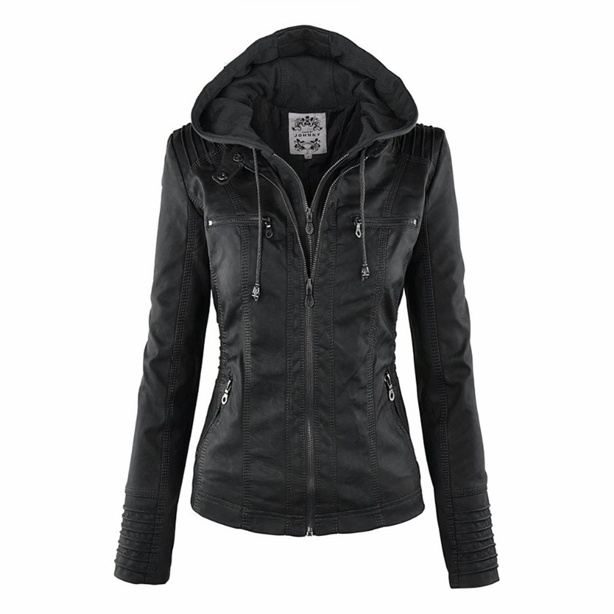 Callie™ | Chaqueta motera de polipiel con capucha