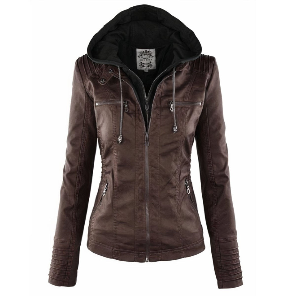 Callie™ | Chaqueta motera de polipiel con capucha
