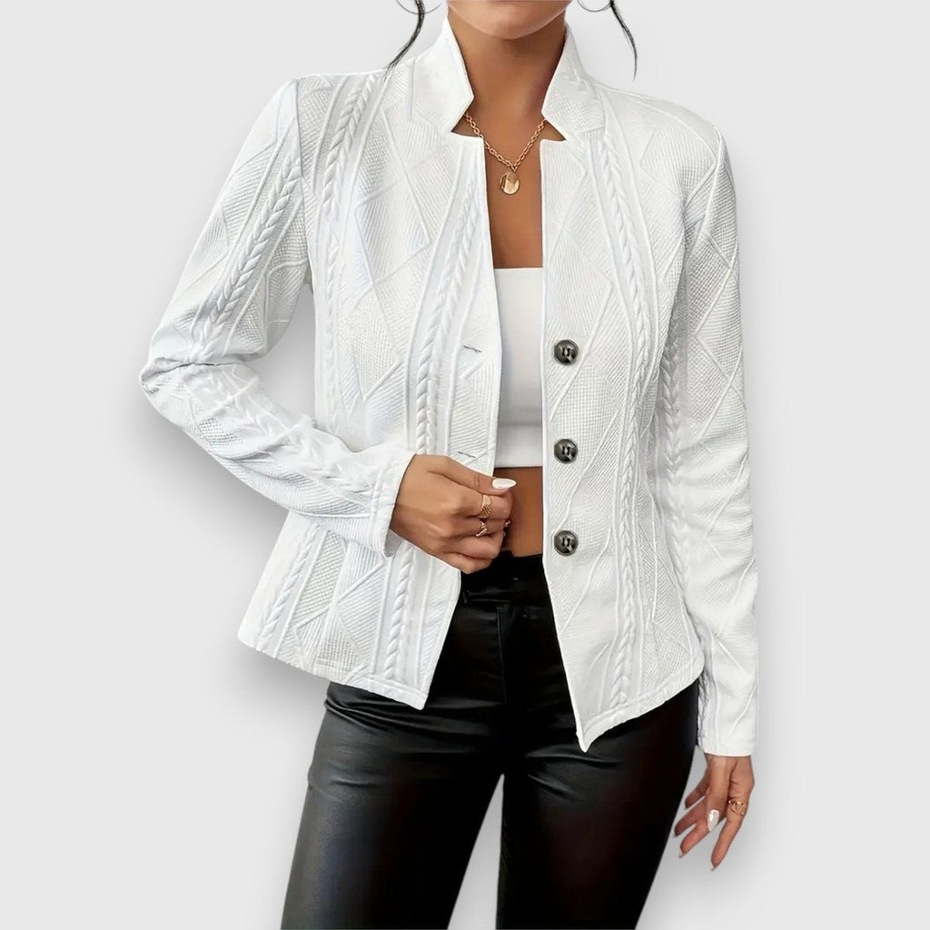 Abigail™ | Jersey de cuello alto con punto de ochos entallado