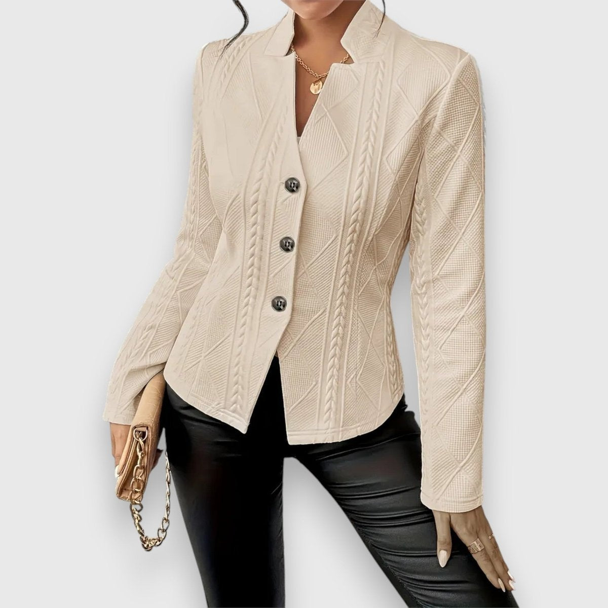 Abigail™ | Jersey de cuello alto con punto de ochos entallado