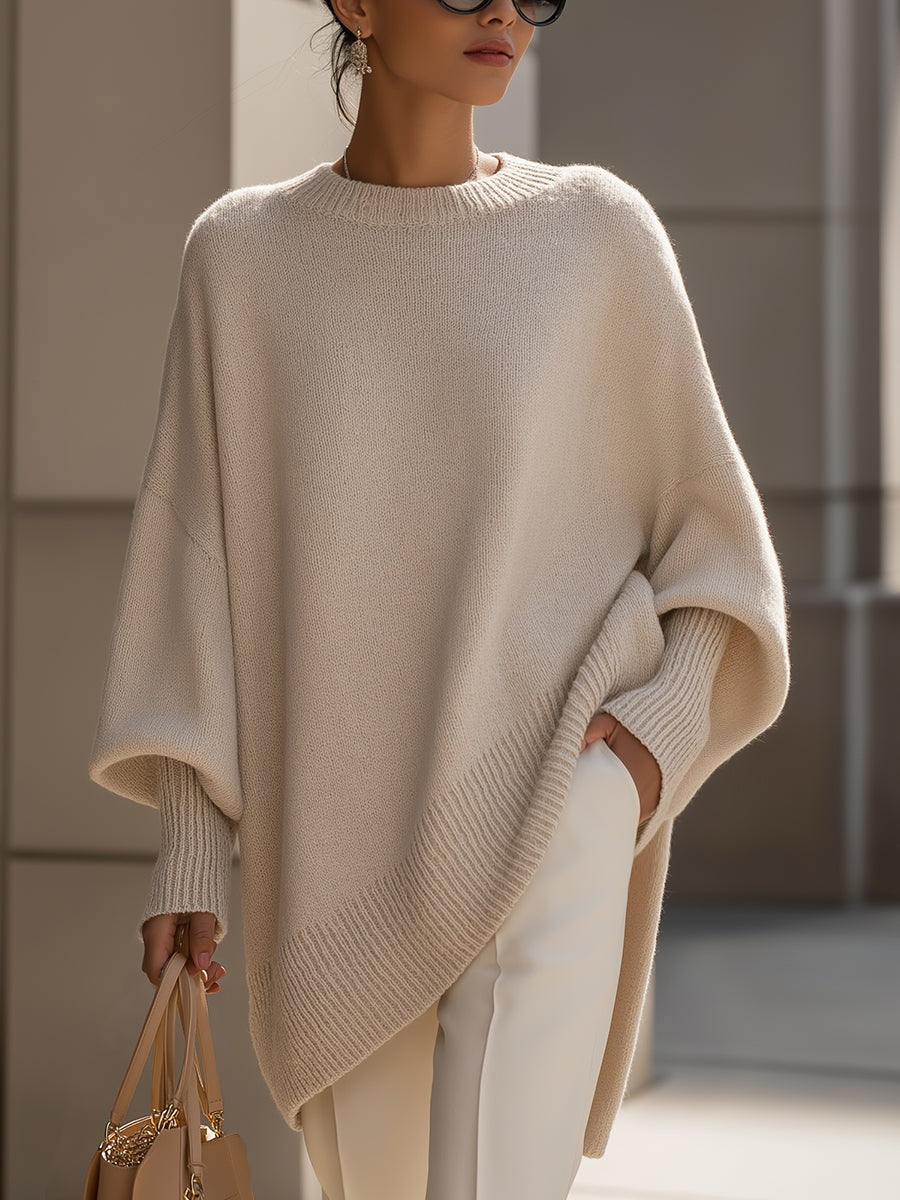 Lily™ | Jersey oversize de punto asimétrico con cuello redondo