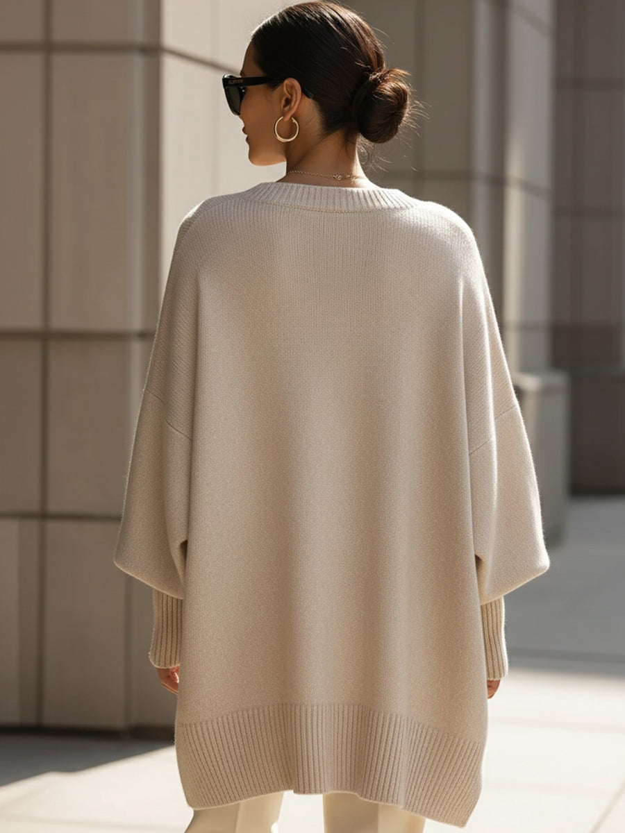 Lily™ | Jersey oversize de punto asimétrico con cuello redondo