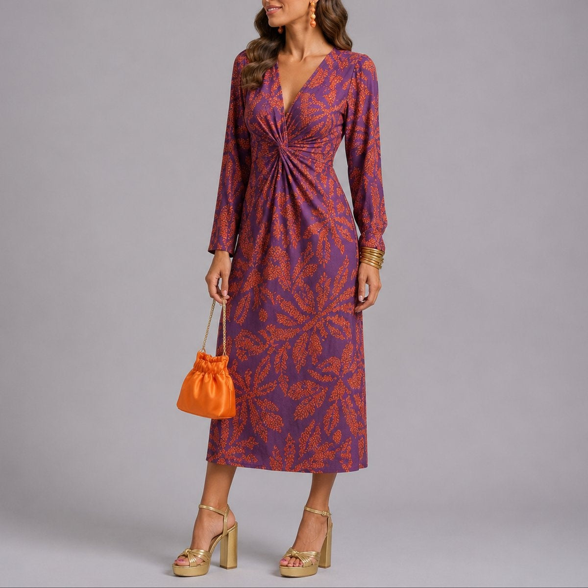 Isabella™ | Vestido midi de invitada estampado de manga larga